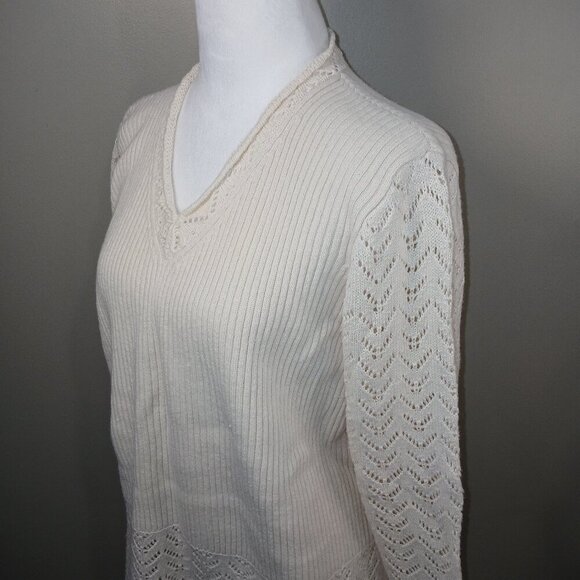 HEARTS OF PALM CREAM SWEATER LONG SLEEVE WOMENS SIZE VNECK MEDIUM - Picture 2 of 9